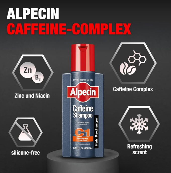ضدریزش فوق العاده قوی شامپوضدریزش مو آلپسین مدل c1 حاوی کافئین اصل(باضمانت)