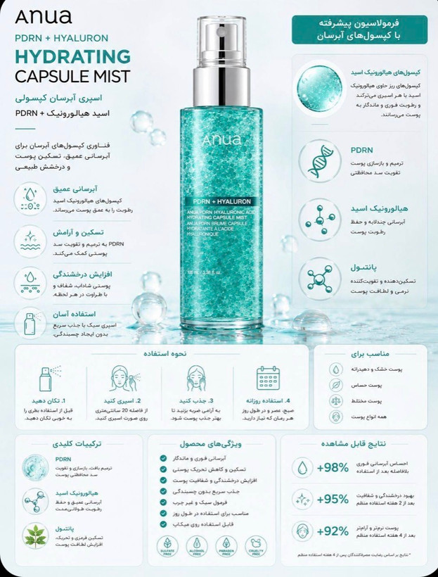 سرم میست کپسولی آبرسان اصل Anua PDRN Hyaluronic Acid Capsule Mist حجم 100 میل (ارسال به ضمانت اصل بودن)