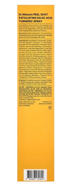 اسپری لایه بردارم روشن کننده اصل Dr.Melaxin Peel Shot Exfoliating Kojic Acid Turmeric Spray 200ml(ارسال به ضمانت اصل بودن)