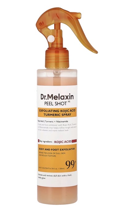 اسپری لایه بردارم روشن کننده اصل  Dr.Melaxin Peel Shot Exfoliating Kojic Acid Turmeric Spray 200ml(ارسال به ضمانت اصل بودن)