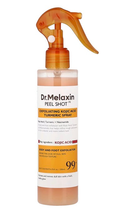 اسپری لایه بردارم روشن کننده اصل Dr.Melaxin Peel Shot Exfoliating Kojic Acid Turmeric Spray 200ml(ارسال به ضمانت اصل بودن)
