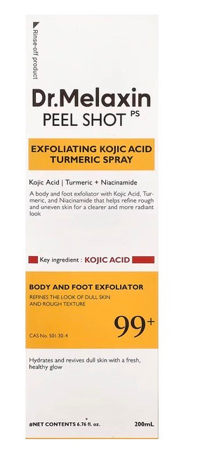 اسپری لایه بردارم روشن کننده اصل Dr.Melaxin Peel Shot Exfoliating Kojic Acid Turmeric Spray 200ml(ارسال به ضمانت اصل بودن)